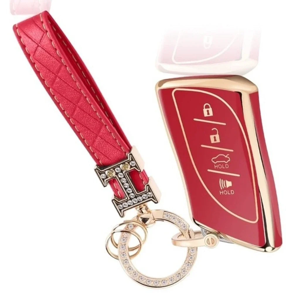 NEW Red Soft TPU Key Fob Cover with Rhinestone Keychain, Lexus ES/UX/LS/LC